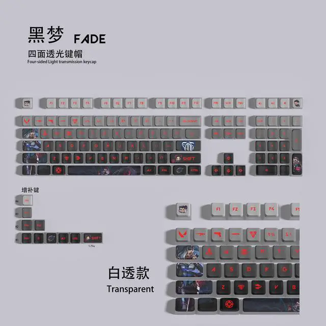 Main image of VALORANT Themed Keycaps Cypher Black translucent on all sides PBT heat-sublimation keycaps 119 keys ASA high degree