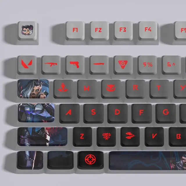 Alt view image 3 of 7 - VALORANT Themed Keycaps Cypher Black translucent on all sides PBT heat-sublimation keycaps 119 keys ASA high degree