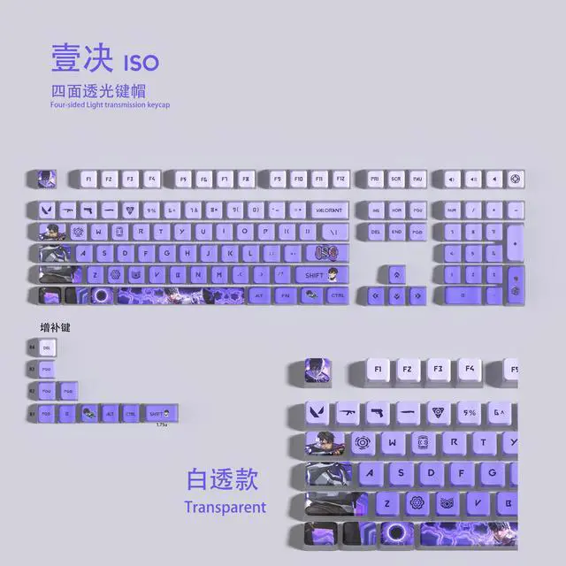 Main image of VALORANT Themed Keycaps KillJoy Black translucent on all sides PBT heat-sublimation keycaps 119 keys ASA high degree