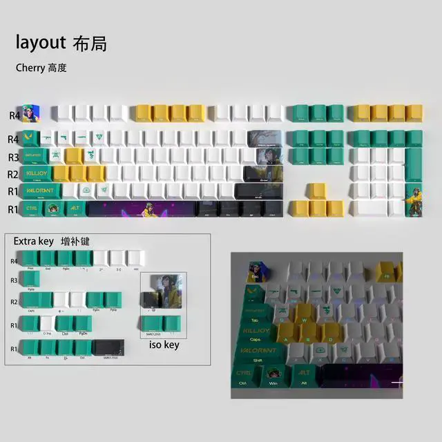 Main image of VALORANT Themed Keycaps KillJoy Side translucency PBT heat-sublimation keycaps full keycap OEM high degree
