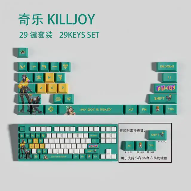 Alt view image 2 of 5 - VALORANT Themed Keycaps KillJoy PBT heat-sublimation keycaps 29 keys OEM high degree