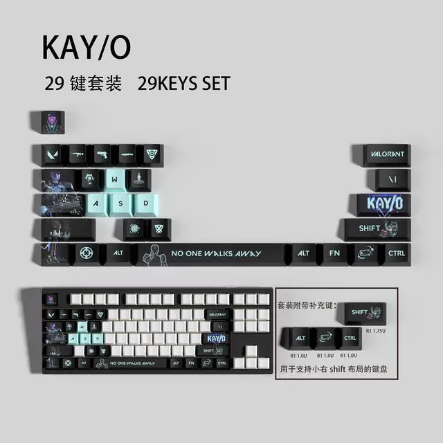 Alt view image 2 of 5 - VALORANT Themed Keycaps KAY/O PBT heat-sublimation keycaps 29 keys OEM high degree