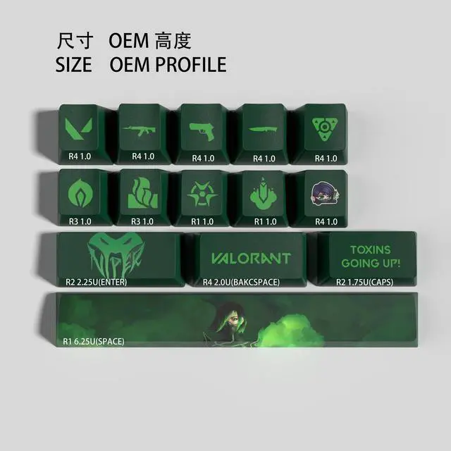 Alt view image 2 of 5 - VALORANT Themed Keycaps Viper PBT heat-sublimation keycaps 14 keys OEM high degree
