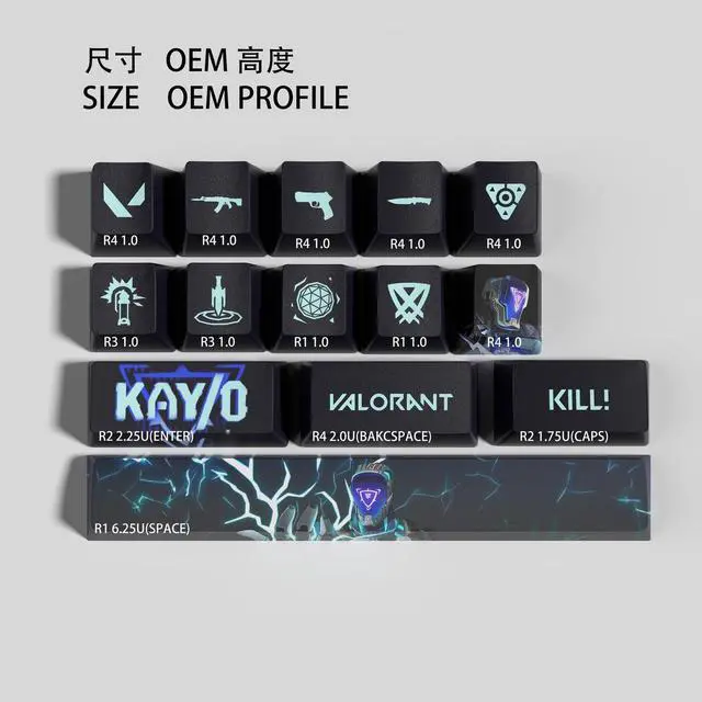Alt view image 2 of 5 - VALORANT Themed Keycaps KAY/O PBT heat-sublimation keycaps 14 keys OEM high degree