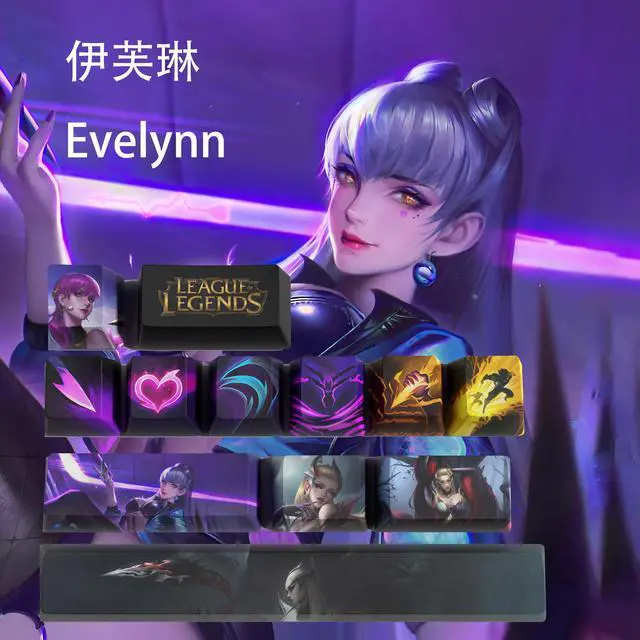 Main image of League of Legends Themed Keycaps Evelynn PBT heat-sublimation keycaps 12 keys OEM high degree