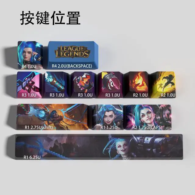 Alt view image 3 of 5 - League of Legends Themed Keycaps Jinx PBT heat-sublimation keycaps 12 keys OEM high degree