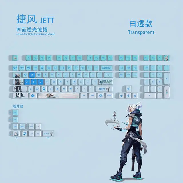 Main image of VALORANT Themed Keycaps Jett Side translucency PBT heat-sublimation keycaps full keycap OEM high degree
