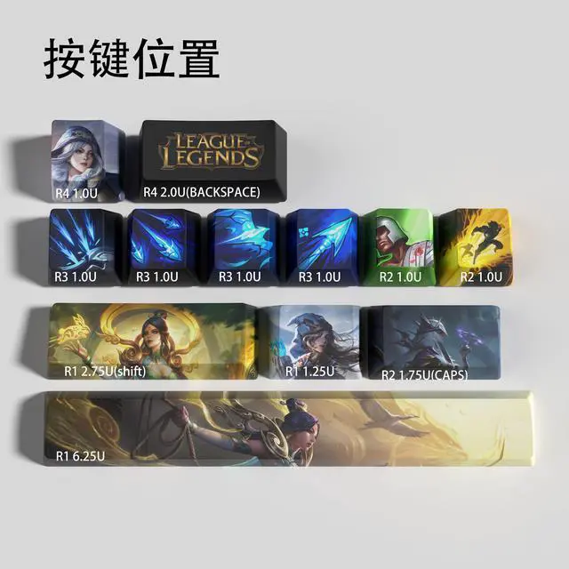 Alt view image 2 of 5 - League of Legends Themed Keycaps Ashe PBT heat-sublimation keycaps 12 keys OEM high degree