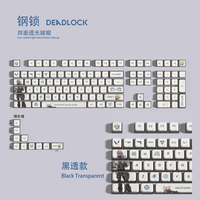 Main image of VALORANT Themed Keycaps Deadlock Black translucent on all sides PBT heat-sublimation keycaps 119 keys ASA high degree