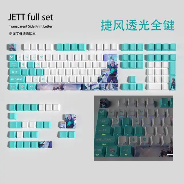 Alt view image 6 of 7 - VALORANT Themed Keycaps Jett Side translucency PBT heat-sublimation keycaps full keycap OEM high degree