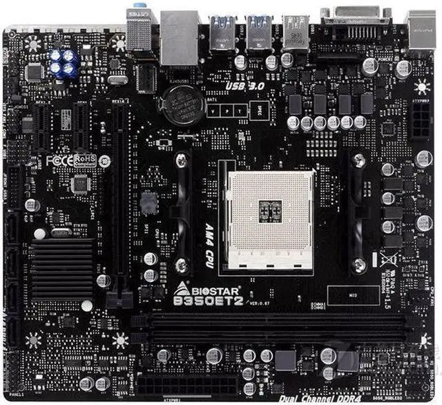 Main image of biostar B350ET2 AMD B350 Micro ATX 2×DDR4 DIMM Socket AM4 PCI-E 3.0