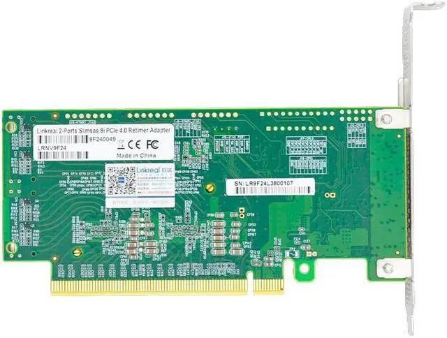 Alt view image 3 of 5 - Linkreal PCIe 4.0 x16 to Two SlimSAS SFF-8654 8i Retimer Adapter