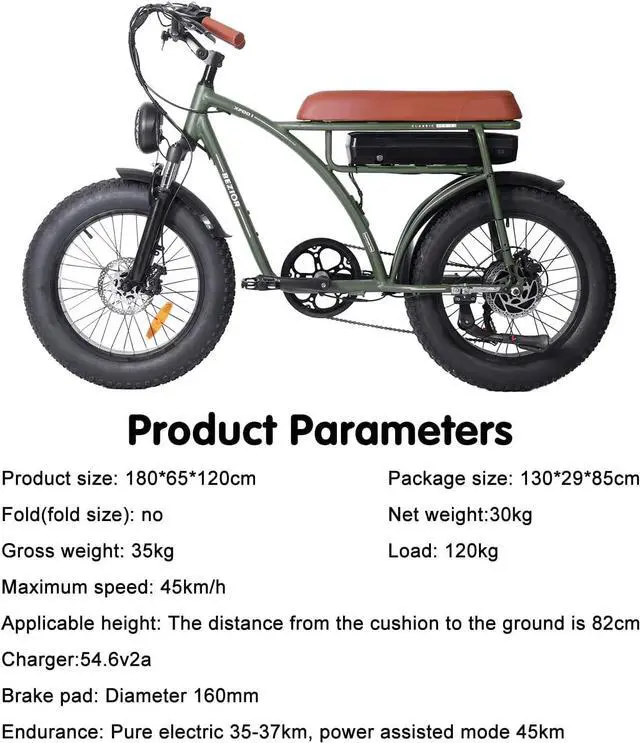 Alt view image 7 of 7 - Bezior Electric Bike XF001 for Adults, 20" x 4.0 Fat Tire Electric Bicycle, 1000w Motor 48V 12.5Ah Removable Lithium Battery, 28MPH Snow Beach Mountain E-Bike Shimano 7-Speed Gear Ebikes