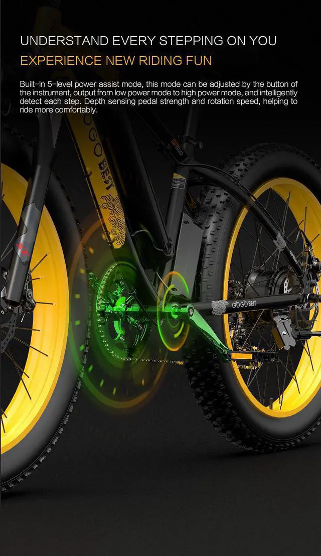 Alt view image 5 of 7 - GOGOBEST Electric Bike GF600 Electric Mountain Bike 1000W 26" Fat Tires Commuter Ebike, Adults Electric Bicycle, Shimano 21 Speed, Suspension Fork Hydraulic Brakes
