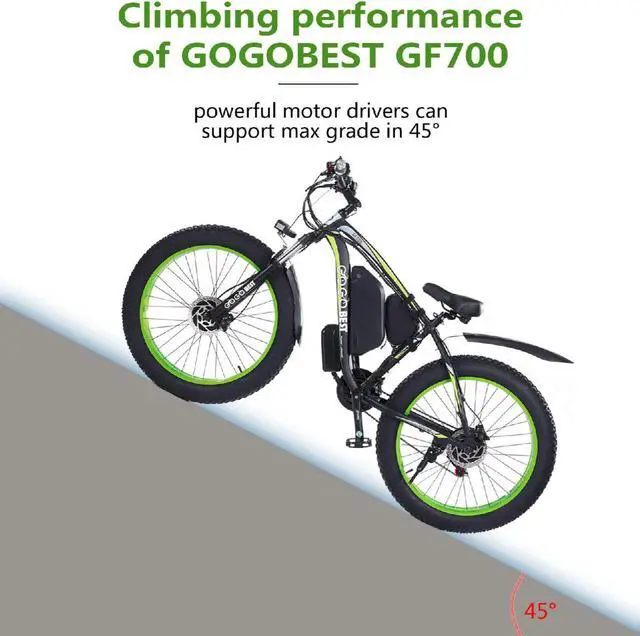Alt view image 5 of 7 - GOGOBEST Electric Bike GF700 Electric Mountain Bike 1000W 26" Fat Tires Commuter Ebike, Adults Electric Bicycle, Shimano 21 Speed, Suspension Fork Hydraulic Brakes Green
