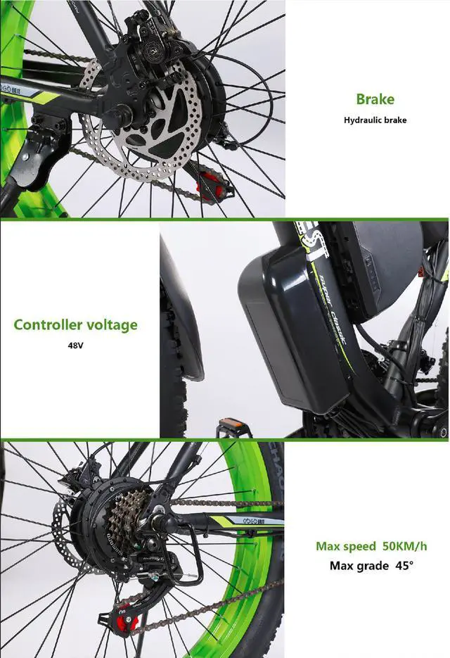 Alt view image 7 of 7 - GOGOBEST Electric Bike GF700 Electric Mountain Bike 1000W 26" Fat Tires Commuter Ebike, Adults Electric Bicycle, Shimano 21 Speed, Suspension Fork Hydraulic Brakes Green