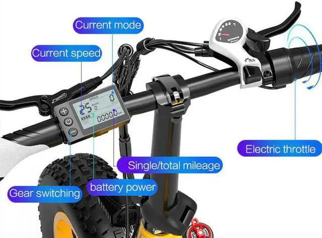 Alt view image 4 of 7 - Bezior Electric Bike XF200 for Adults, Foldable 20" x 4.0 Fat Tire Electric Bicycle, 1000w Motor 48V 15Ah Removable Lithium Battery, 25MPH Snow Beach Mountain E-Bike Shimano 7-Speed Gear Ebikes Yellow