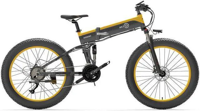 Alt view image 2 of 7 - Bezior Electric Bike X1500 for Adults, Foldable 26" x 4.0 Fat Tire Electric Bicycle, 1500w Motor 48V 12.8Ah Removable Lithium Battery, Shimano M2000 9-Speed Gear and Dual Shock Absorber Ebikes