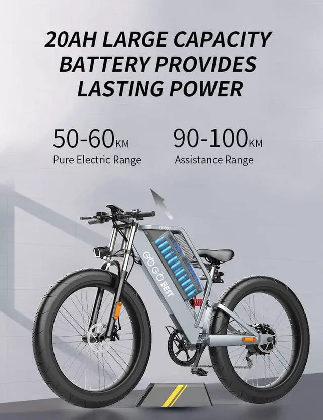Alt view image 5 of 7 - GOGOBEST 26" Fat Tire Electric Bike GF650,1000W 48V 20AH Electric Mountain Bike 28 MPH for Adults Front Fork Suspension & Shock Absorber Shimano 7-Speed 3 Riding Modes