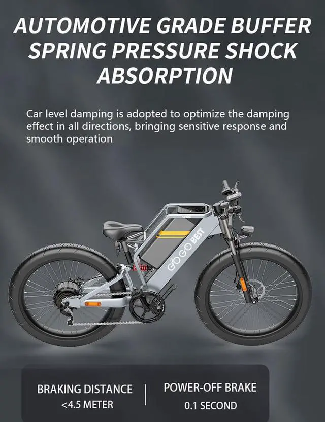 Alt view image 7 of 7 - GOGOBEST 26" Fat Tire Electric Bike GF650,1000W 48V 20AH Electric Mountain Bike 28 MPH for Adults Front Fork Suspension & Shock Absorber Shimano 7-Speed 3 Riding Modes
