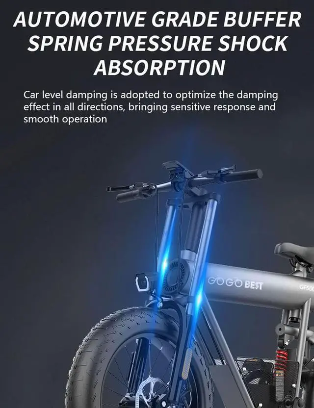 Alt view image 6 of 7 - GOGOBEST 20" Fat Tire Electric Bike GF500,750W 48V 20AH Electric Mountain Bike 28 MPH for Adults Front Fork Suspension & Shock Absorber Shimano 7-Speed 3 Riding Modes