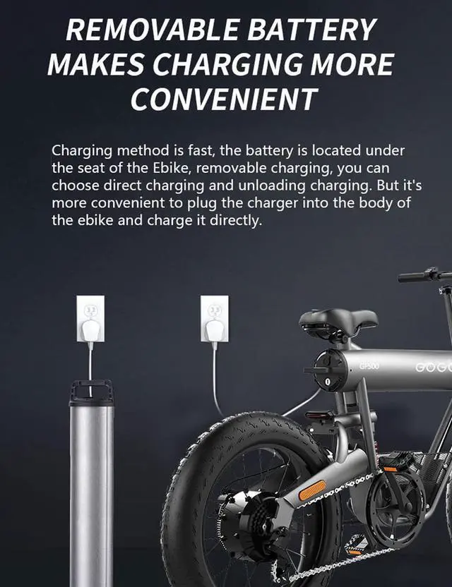 Alt view image 7 of 7 - GOGOBEST 20" Fat Tire Electric Bike GF500,750W 48V 20AH Electric Mountain Bike 28 MPH for Adults Front Fork Suspension & Shock Absorber Shimano 7-Speed 3 Riding Modes