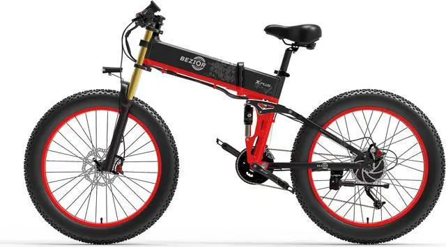 Alt view image 2 of 6 - BEZIOR-X Plus Foldable Electric Bicycle, 26-Inch Wheels, 48V, 1500W, Maximum Speed 40Km/h, Load 200Kg, Hydraulic Disc Brake Black/Red
