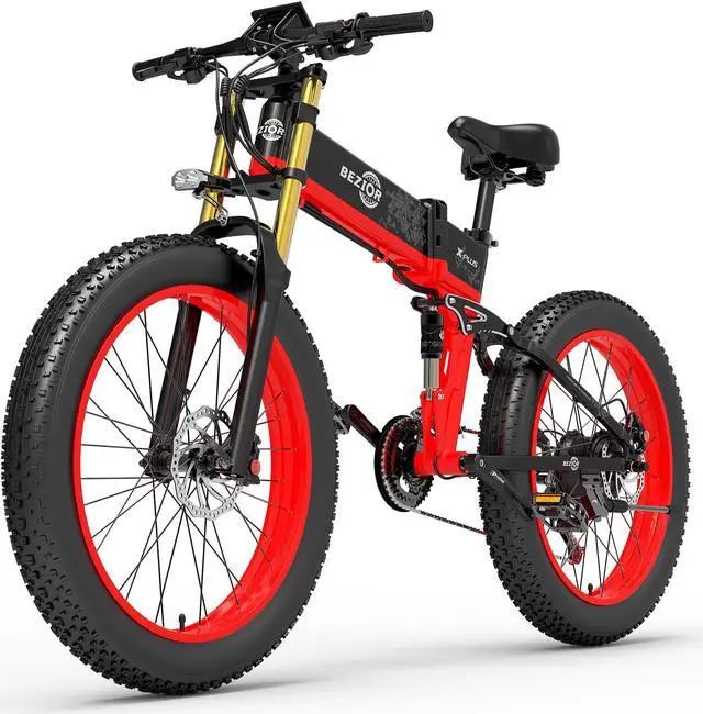 Alt view image 3 of 6 - BEZIOR-X Plus Foldable Electric Bicycle, 26-Inch Wheels, 48V, 1500W, Maximum Speed 40Km/h, Load 200Kg, Hydraulic Disc Brake Black/Red