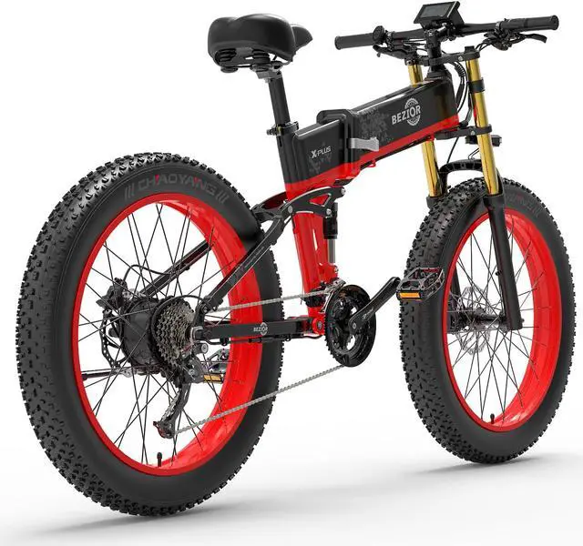 Alt view image 4 of 6 - BEZIOR-X Plus Foldable Electric Bicycle, 26-Inch Wheels, 48V, 1500W, Maximum Speed 40Km/h, Load 200Kg, Hydraulic Disc Brake Black/Red