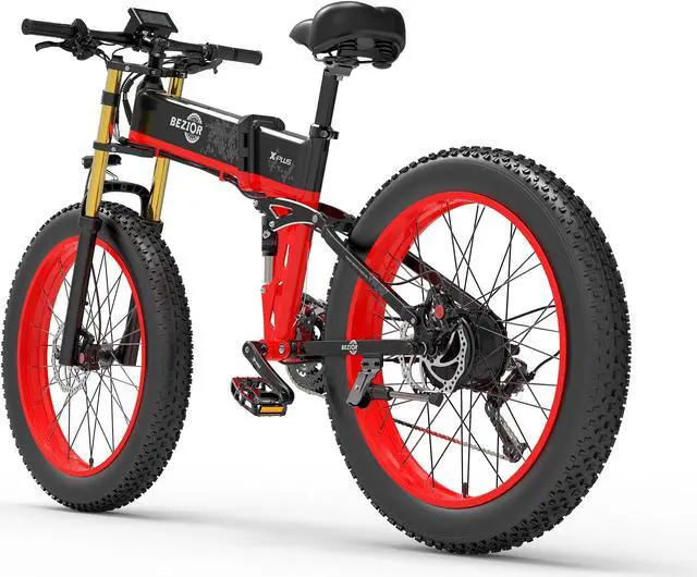 Alt view image 6 of 6 - BEZIOR-X Plus Foldable Electric Bicycle, 26-Inch Wheels, 48V, 1500W, Maximum Speed 40Km/h, Load 200Kg, Hydraulic Disc Brake Black/Red
