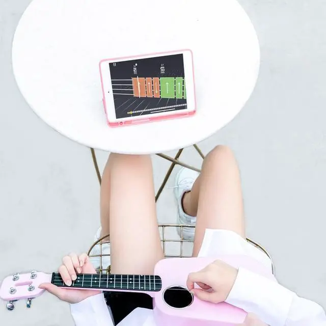 Alt view image 2 of 7 - Populele 2 23 Inch Carbon Fiber USB Smart Ukulele APP Control With Led Lamp Beads Pink