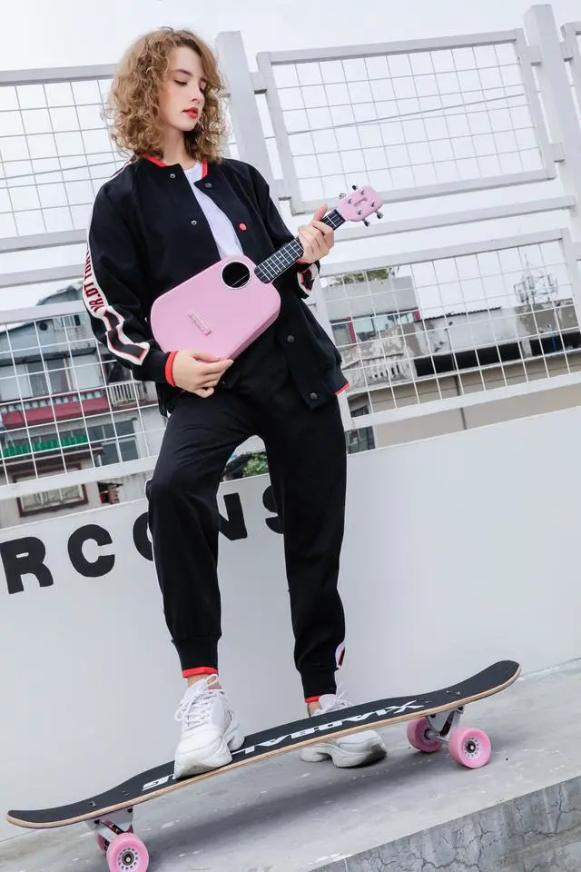Alt view image 6 of 7 - Populele 2 23 Inch Carbon Fiber USB Smart Ukulele APP Control With Led Lamp Beads Pink