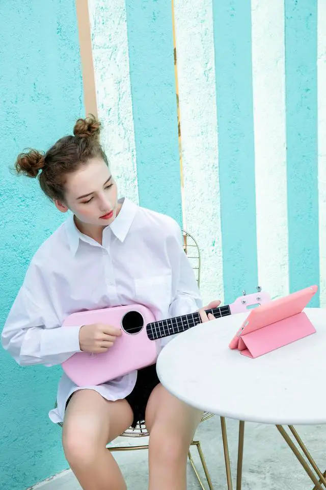 Alt view image 3 of 7 - Populele 2 23 Inch Carbon Fiber USB Smart Ukulele APP Control With Led Lamp Beads Pink