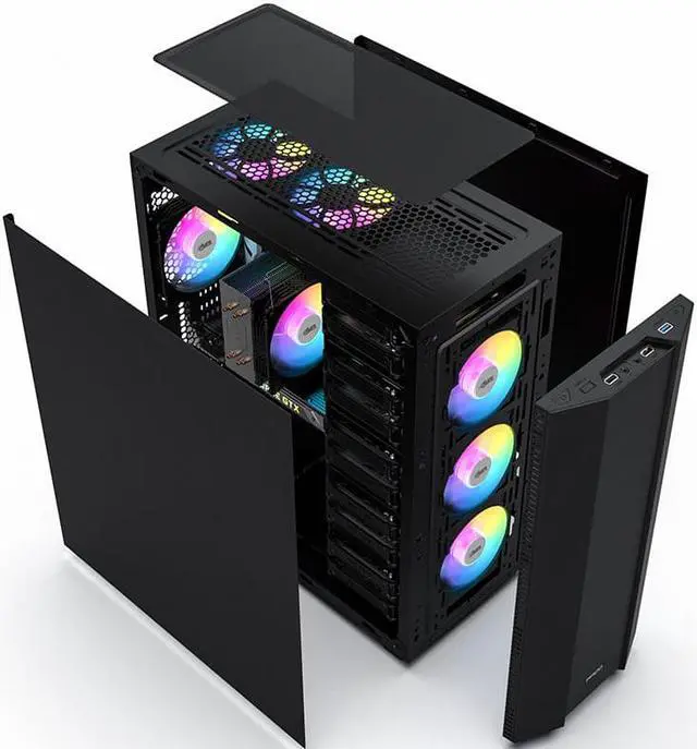 Alt view image 4 of 7 - ALAMENGDA BD-1 Airflow ATX Mid-Tower Case, Multi-HDD Drive Server Case, Support ATX/ITX/M-ATX Motherboard, 3 SSD Positon, with 10 HDD Brackets-Black with 120mm*2 RGB Fans