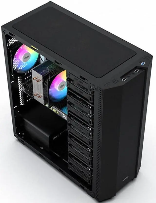 Alt view image 5 of 7 - ALAMENGDA BD-1 Airflow ATX Mid-Tower Case, Multi-HDD Drive Server Case, Support ATX/ITX/M-ATX Motherboard, 3 SSD Positon, with 10 HDD Brackets-Black with 120mm*2 RGB Fans