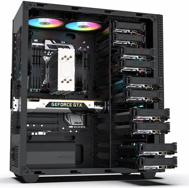 Alt view image 3 of 7 - ALAMENGDA BD-1 Airflow ATX Mid-Tower Case, Multi-HDD Drive Server Case, Support ATX/ITX/M-ATX Motherboard, 3 SSD Positon, with 10 HDD Brackets-Black with 120mm*2 RGB Fans