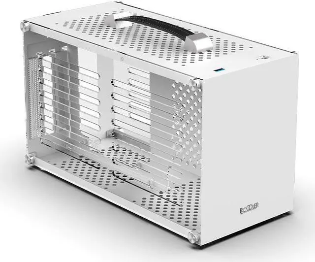 Alt view image 3 of 7 - ALAMENGDA HB-I100 Mini Portable ITX Computer Case,MINI-Tower CASE, Full Side Transparent DIY Desktop Case Leather handle,Support 325MM GPU Size, White