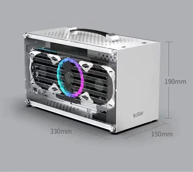 Alt view image 6 of 7 - ALAMENGDA HB-I100 Mini Portable ITX Computer Case,MINI-Tower CASE, Full Side Transparent DIY Desktop Case Leather handle,Support 325MM GPU Size, White