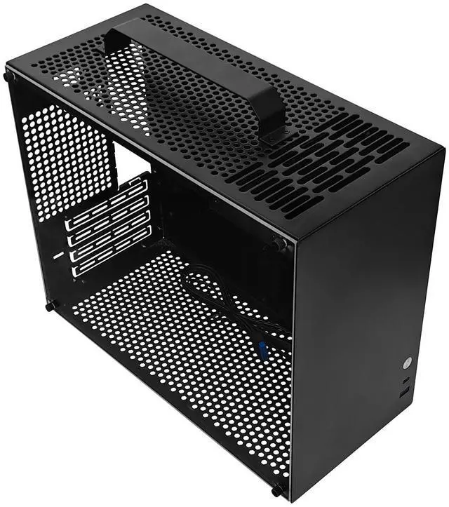 Alt view image 7 of 7 - ALAMENGDA V500 Mini Portable M-ATX/ITX Computer Case, MINI-Tower CASE, Full Side Glass Transparent DIY Desktop Case with handle, Support 320MM GPU Size, Black