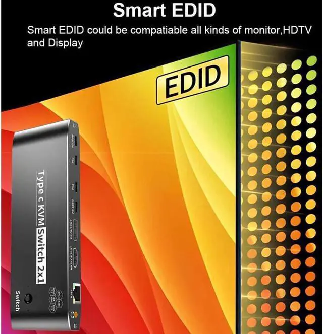 Alt view image 6 of 7 - 2x1 Type C KVM Switch, 8K Thunderbolt 4 USB C KVM Switch with Ethernet Port RJ45 100W PD Charge 4K 144Hz Type C KVM Switch Switcher for 2 Computer 1 Monitor