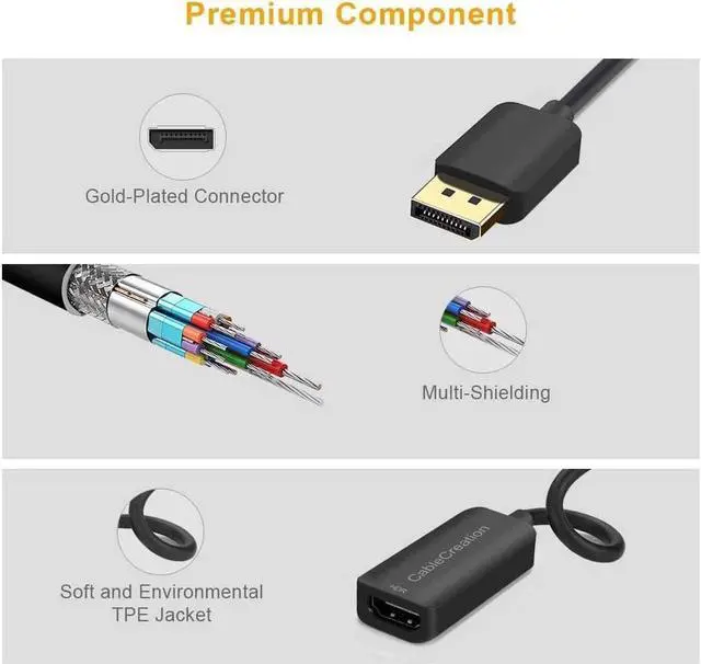 Alt view image 6 of 7 - DP to HDMI Adapter HDR 4K@60Hz, CableCreation Gold-Plated DisplayPort 1.4 to HDMI 2.0 Converter (Male to Female), Support 4K@60Hz, 2K@144Hz, 1080P@144Hz, Eyefinity Multi-Display