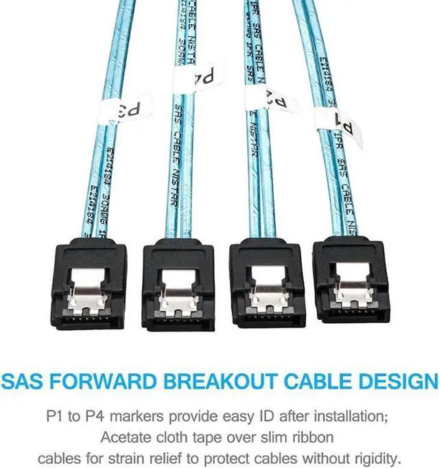 Alt view image 3 of 5 - Internal Mini SAS to 4 x SATA Cable (SFF-8087 to SATA Forward Breakout),Mini SAS Host/Controller to 4 SATA Target/Backplane-3.3ft