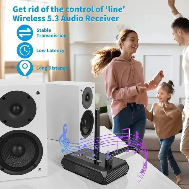 Alt view image 3 of 6 - Bluetooth 5.3 Receiver, RCA Bluetooth Adapter, Low Latency & HD Music Audio, Support Optical AUX 3.5mm, RCA Bluetooth Receiver Adapter for Home Stereo Speakers, Music Streaming Stereo System