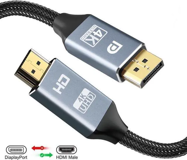 Main image of DisplayPort to HDMI Cable 6ft/1.8M, 4K DP to HDMI Cable [Gold-Plated Plug, Aluminium Shell] Nylon Braided Uni-Direction Display Port to HDMI Lead