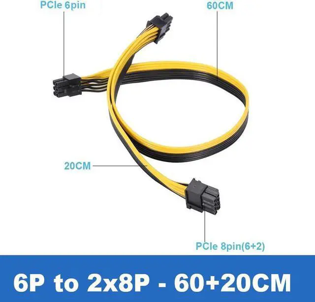 Alt view image 4 of 4 - PCIe 6pin to 8pin(6+2) Male to Male PCI-E Power Splitter Cable (60CM+20CM) for GPU Power Supply Breakout Board Adapter for Ethereum Mining ETH ZEC