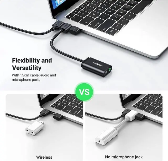 Alt view image 6 of 7 - USB to Audio Jack Sound Card Adapter with Dual TRS 3-Pole 3.5mm Headphone and Microphone USB to Aux 3.5mm External Audio Converter for Windows Mac Linux PC Laptops Desktops PS5 Headsets Black