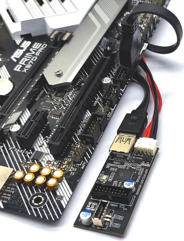 Alt view image 6 of 7 - Motherboard Internal USB 3.0 20Pin/19P Header to USB 3.2 Type-E A-Key and USB3 20 Pin Hub Splitter, Convert MB USB 19Pin Male to 2 Ports Expansion Card - 1.3FT USB 19-pin Internal Cable