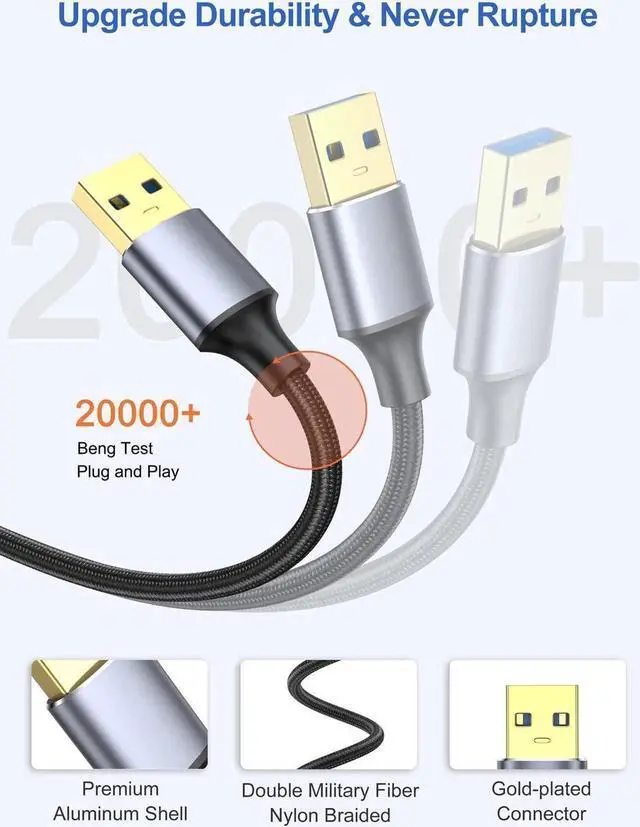 Alt view image 3 of 7 - [2 PACK] USB 3.0 to USB 3.0 Cable 3.3FT/1M, Braided USB 3.0 Cord USB A Male to Male Cable Double Sided USB 3.0 Cable, USB3.0 to USB3.0 Cord Compatible with Hard Drive, Laptop Cooler, and More