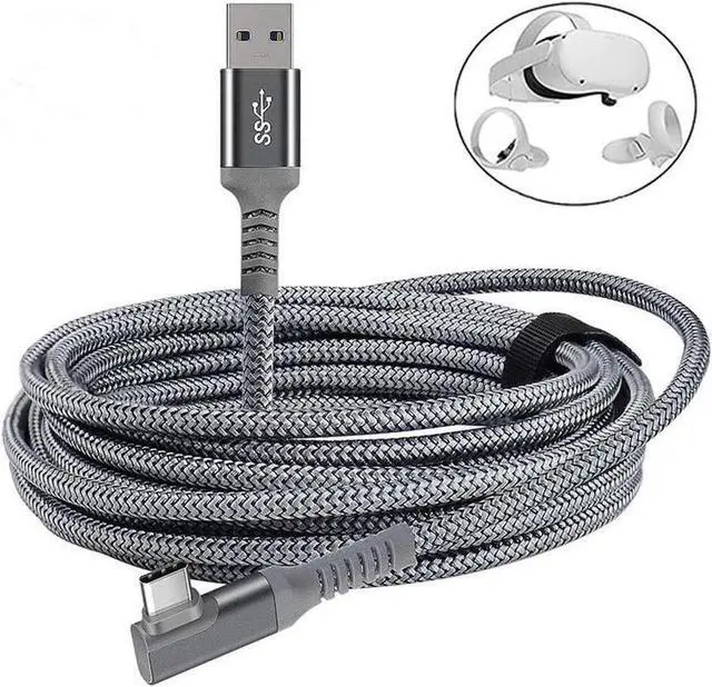 Main image of 10ft /3M Nylon Braided VR Link Cable for Oculus Quest 2 and PC/Steam VR Quest VR Headset, Right-Angled 90 Degree USB A to USB C 5Gbps High Speed Data Transfer Charging Cord for Gaming PC ( A to C 3M)