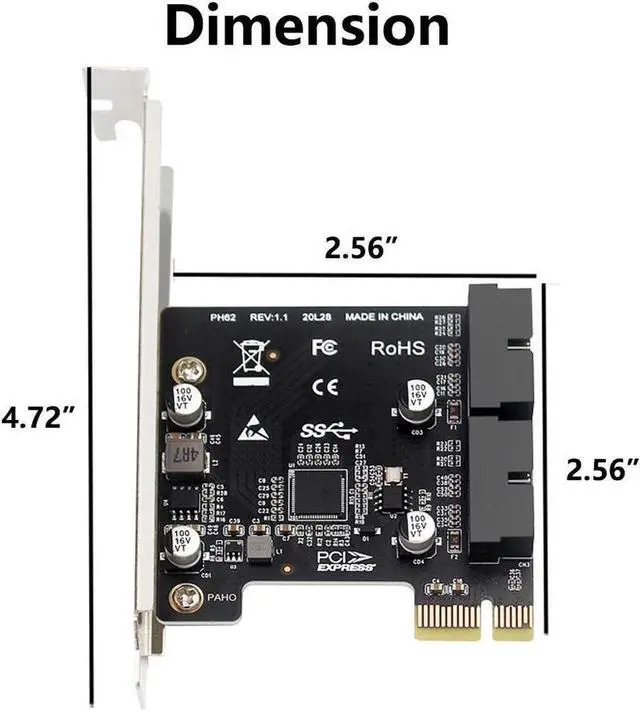 Alt view image 5 of 7 - PCI-E 1X to 2 Ports Internal USB 3.0 19Pin 20Pin Header for Front Panel,USB 3.0 5Gbps to PCIe Expansion Card Adapter with High & Low Profile Bracket for Desktop Computer Motherboard